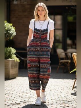 Blue and Red Sleeveless Halter Jumpsuit for Casual Nights